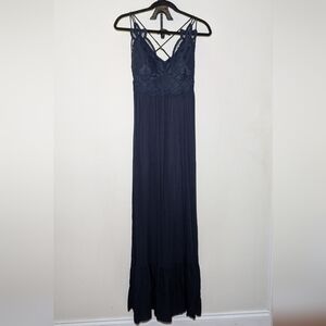 New with Tags Mi Ami Blue Lace Maxi Dress with Crisscross Stripes Women's Size S